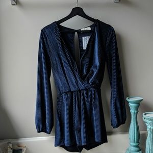Velvet navy blue romper dress NWT